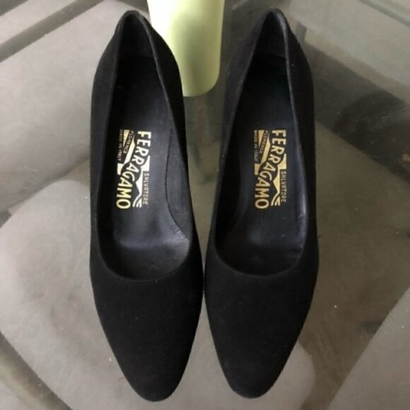 Salvatore Ferragamo Heels 7B Black Nero Suede Turtle Shell Brown - Picture 6 of 11